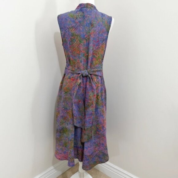 Go Fish Batik Style Sleeveless Button Front Dress Tie Back Multicolor Boho Small - Picture 3 of 6